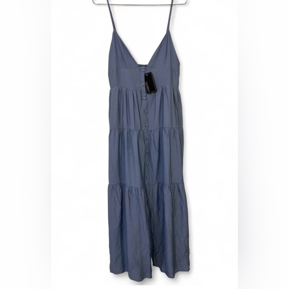 Button-Front Spaghetti Strap Maxi Dress in Slate Blue